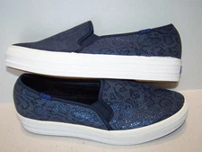 New KEDS shoes Triple Decker Dazzle Slip On Navy Shimmer animal print Women's 8M