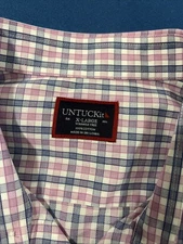 Untuckit Mens Shirt Size XL Pink / Blue Check Plaid Wrinkle Free 100% Cotton