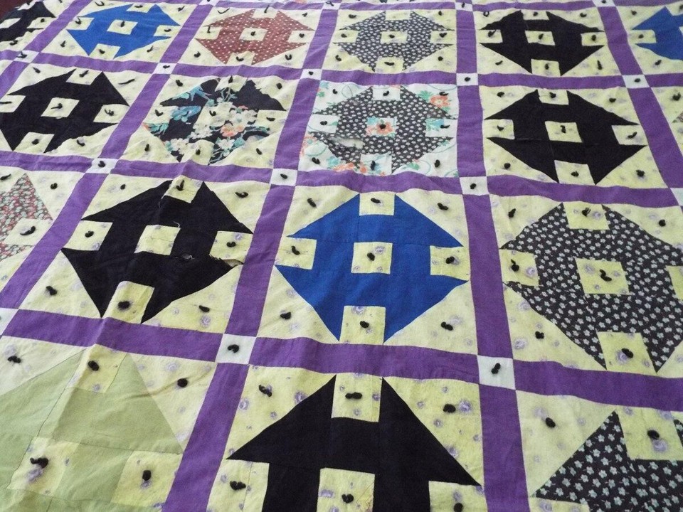 Vintage Hand Tied Cotton Quilt,