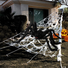 295Inch Spider Web with 59Inch Giant Spider Halloween Outdoor Yard Garden D Cor
