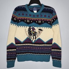 Vtg Woolrich Horse Equestrian Fair Isle Pullover Sweater Wool Women Small Nordic