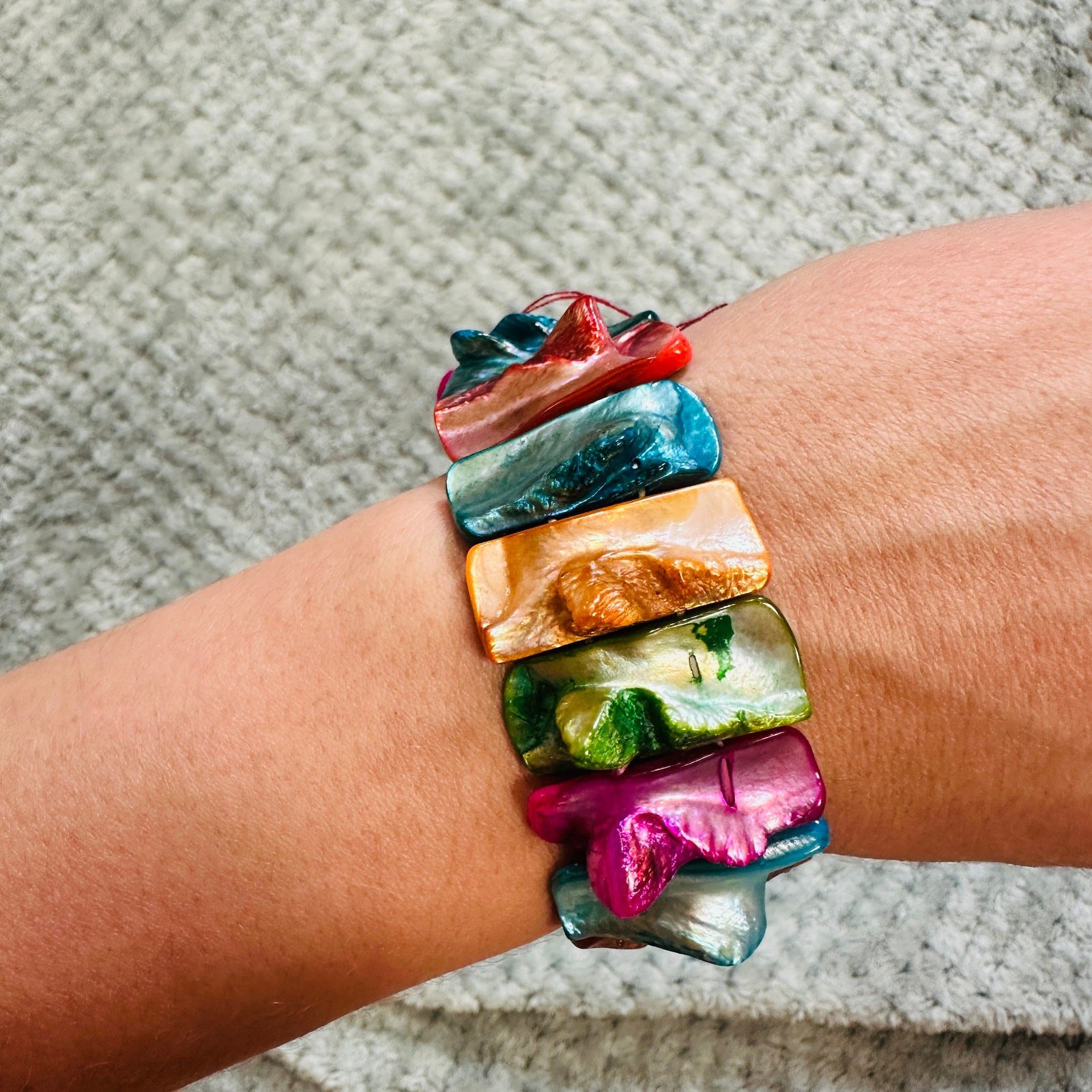 rainbow shell stone rectangular beaded stretch br… - image 3