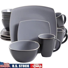 Contemporary Stoneware Dinnerware Set Service 4 Cereal Bowls Mugs Plates New