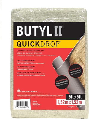 Butyl II Two Layer Poly-Back Canvas Drop Cloth, 5-Feet X 5-Feet