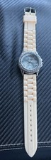 Geneva Beige Analog Wristwatch with Crystals a Buckle Band