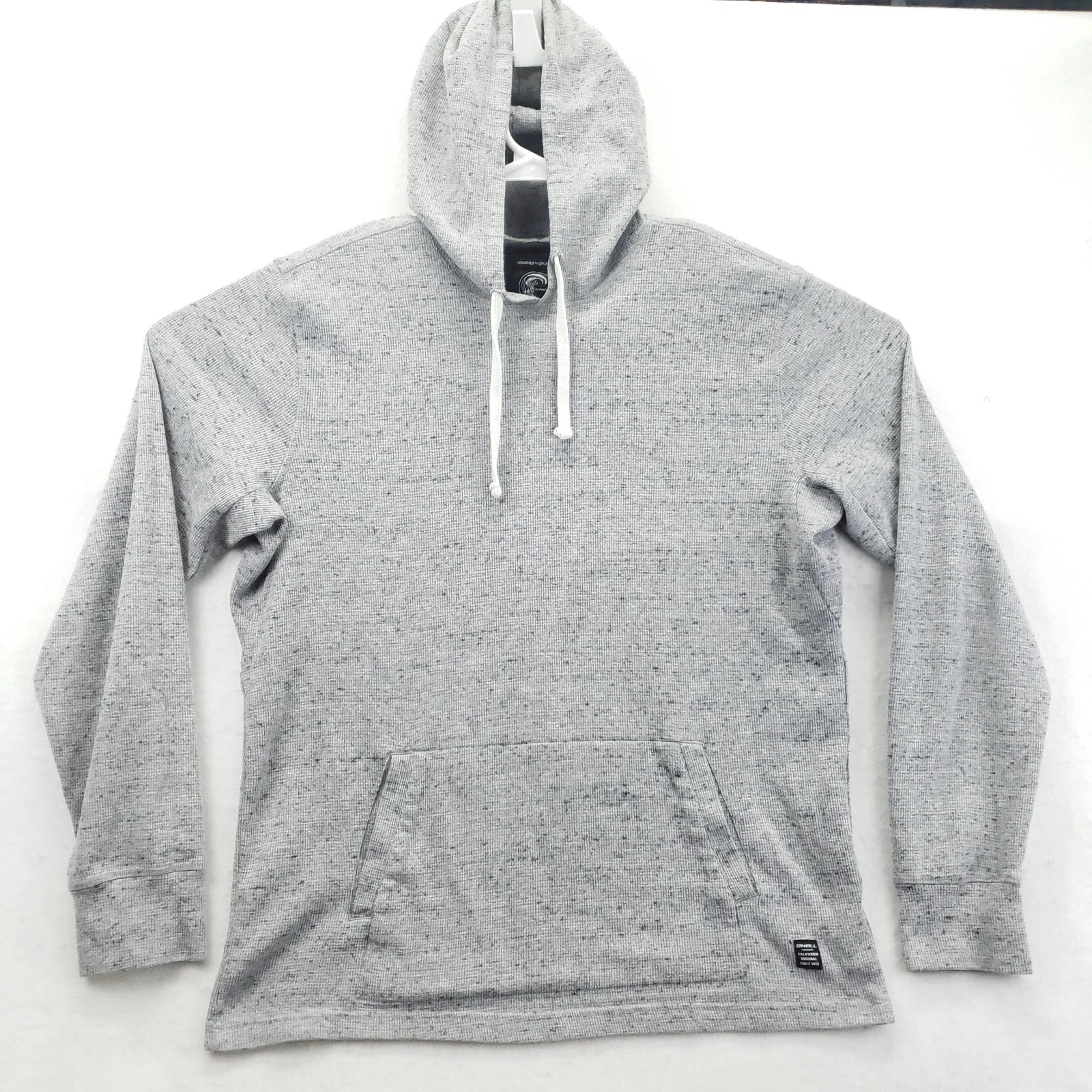 O'Neill Hoodie Mens Large Gray Thermal Waffle Knit Pullover Kangaroo Pocket