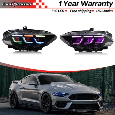 For 18-23 Ford Mustang EcoBoost GT 2024 Style LED Headlights RGB Headlamp Pair
