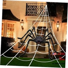 200" Halloween Spider Web 59" Giant Black Spider and White Triangular Web