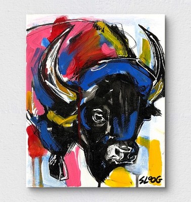 Sloog Original Art Unique Loose Expressionism Painting on Canvas 8x10 Buffalo