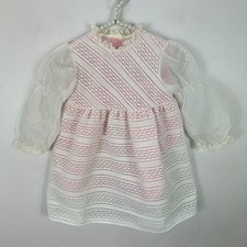 Vintage Toddler Girls 4T Lace Dress Pink White Sheer Sleeves Prairie Victorian