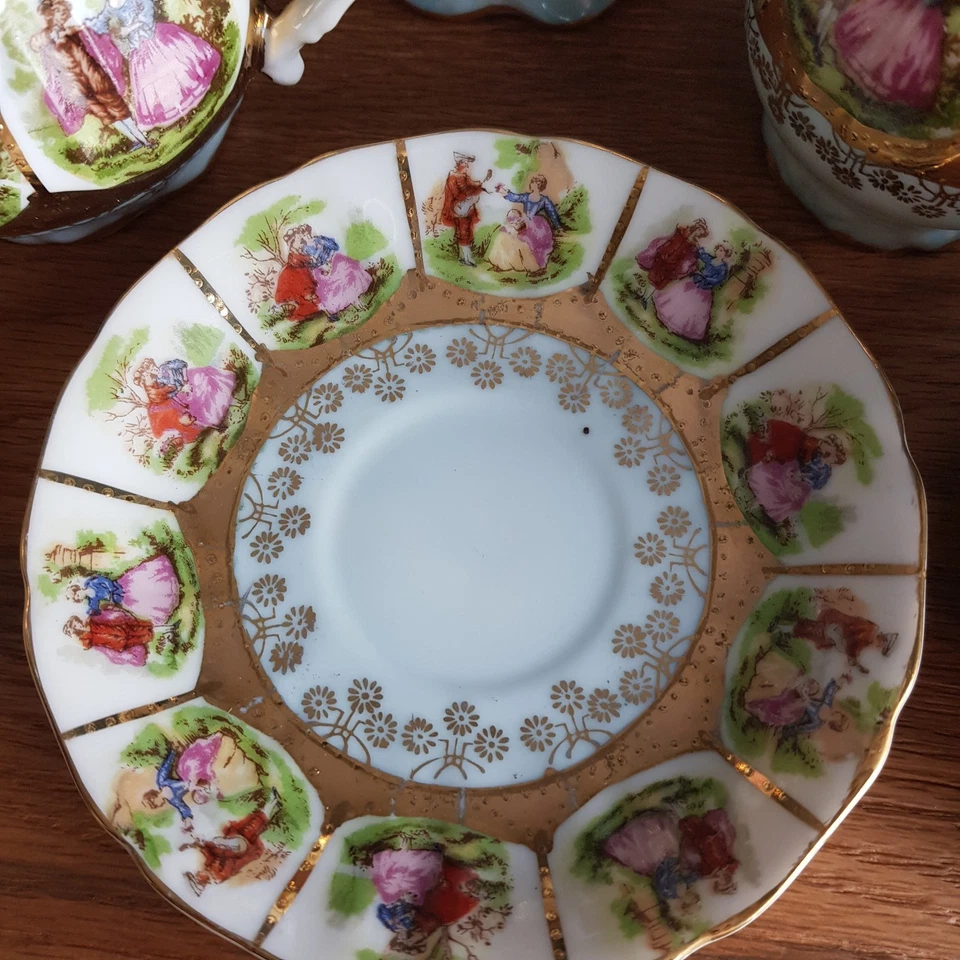 Old mocha coffee service porcelain love motifs Fragonard 6 people Bavaria - Image 4 of 4