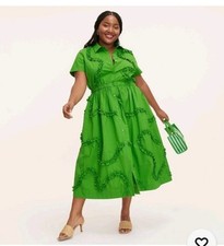 Kate Spade Women's Ribbon Short Sleeve Midi Shirtdress Green Large new 
