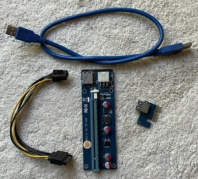(4) PCI-E 1x to 16x Powered USB3.0 GPU Riser Extender Adapter Card