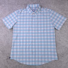 Mizzen Main Shirt Mens XL Trim Fit Short Sleeve Button Check Stretch Blue GUC