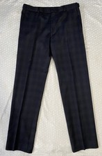 Hugo Boss Dress Pants Mens 34x35 Black Check Pleated Wool Straight Leg Belted