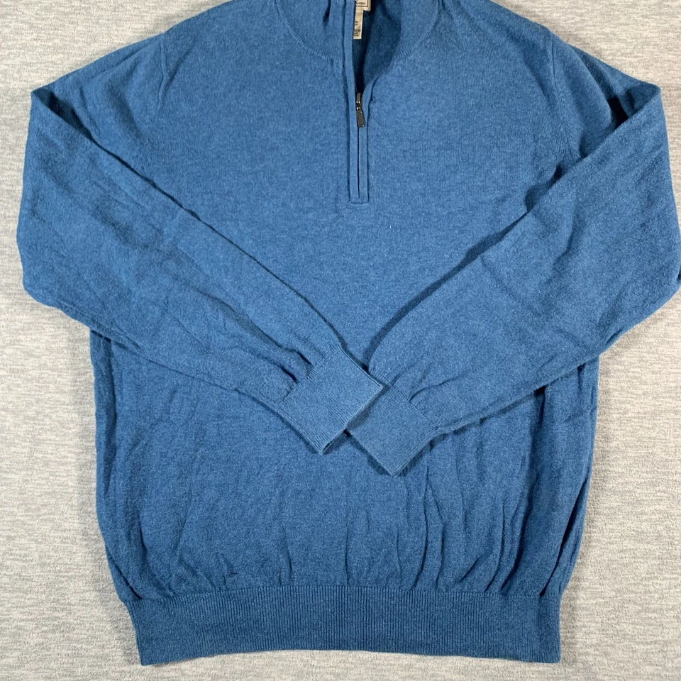 LL Bean Sweater Mens Medium Blue Half Zip Pullover Cotton Cashmere Lightweight - Image 3 of 4