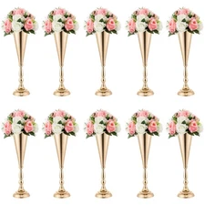 Gold Vase Centerpiece Table Decorations - 10 Pcs Metal Tabletop Flower Stand,...