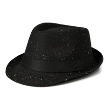 Mens Felt Manhattan Fedora Hat Vintage Panama Trilby Jazz Derby Cap Black, Dots