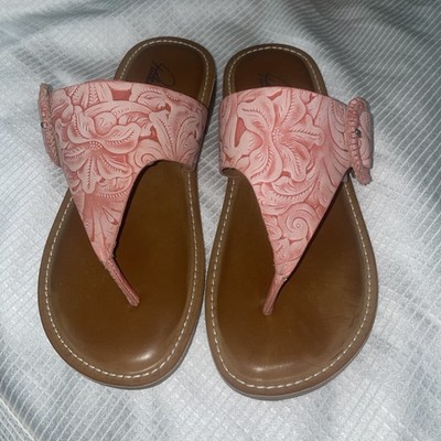 Patricia Nash Pink Embossed Leather Franca Fringe Thong Sandals Women s Size 6.5