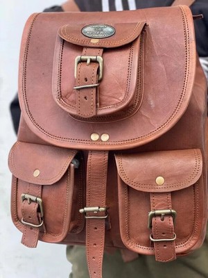 13 Zoll Damen Vintage Echtleder 3 Taschen Rucksack Backpack Daypack Tasche