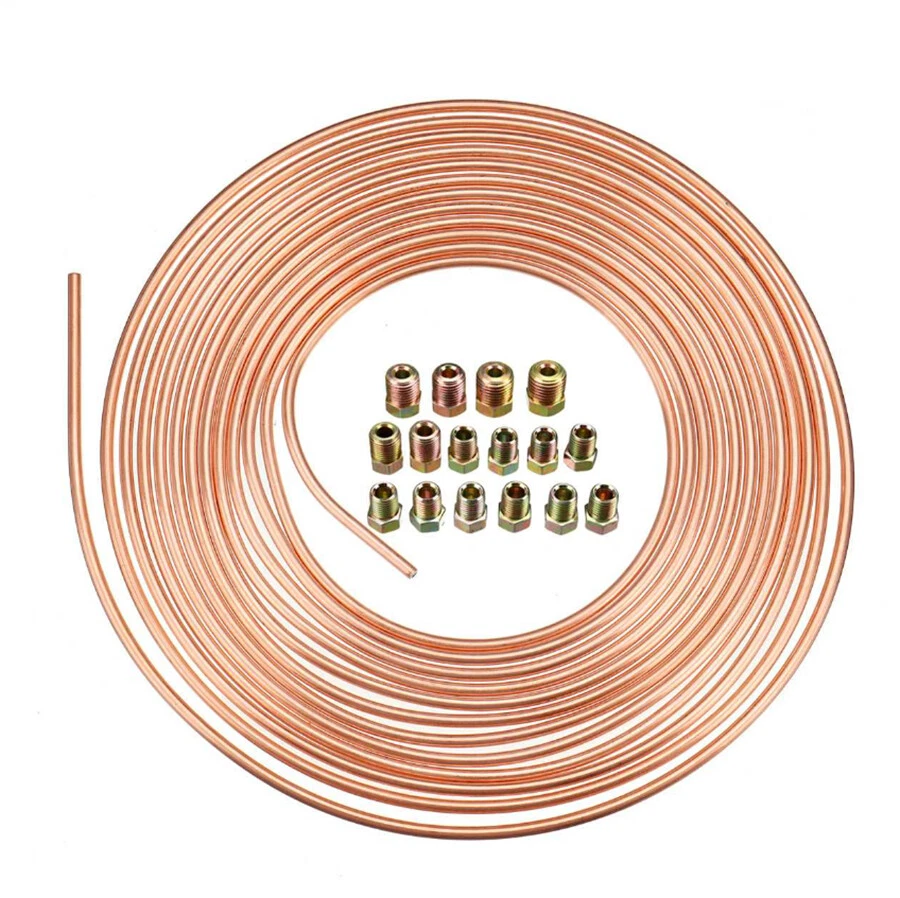 Tubo de transmisión de aceite combustible línea de freno de zinc acero níquel cobre 1/4" 25 ft con accesorios Foto 4 de 4