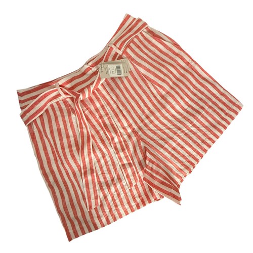 Boden High Waisted Alma Belted Linen Paperbag Shorts Womens 12 Red Striped NEW