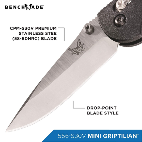 Benchmade Mini Griptilian 556-S30V AXIS 2.91" CPM-S30V Blade - Black GFN Handle - Picture 3 of 5