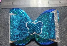 CUTE Handmade Hair Bow Blue-Green IRIDESCENT BUTTERFLY Sparkle CLIP