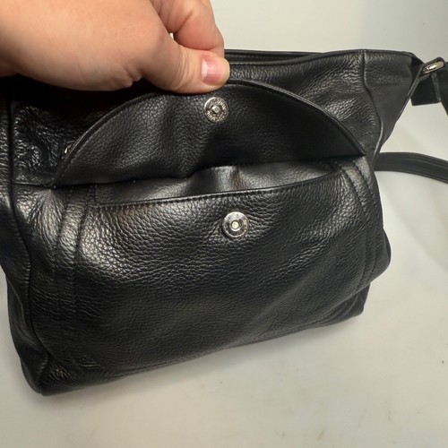 Stone Mountain Black Leather Crossbody Bag Purse 12"x9"x3" Adjustable Strap - Imagen 10 de 24