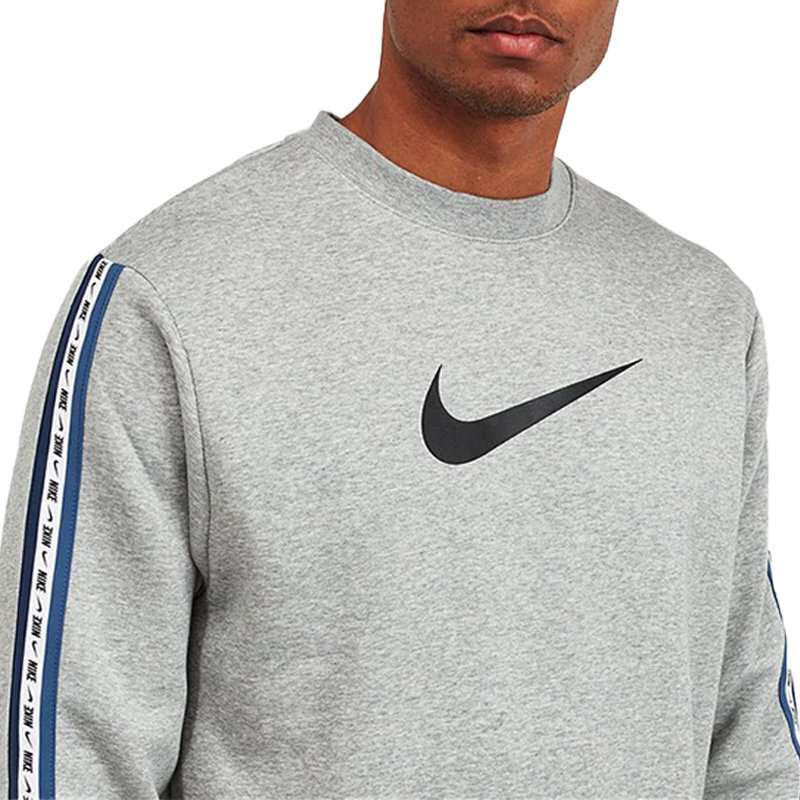 nike repeat pack logo taping crew neck sweat in khaki