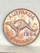 AUSTRALIA 1964 Y.  PENNY AMAZING COLOURS AND DETAIL IN  CHOICE UNC GEM