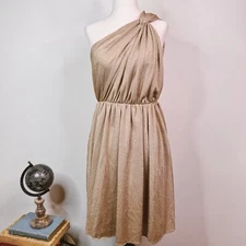 NWT Halston Mini Dress Gold One Shoulder Rory Metallic Size 2 Cocktail Event