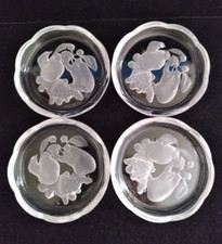 Set of 4 Val St Lambert Crystal Coasters Fruit Motif 3-1/2"D