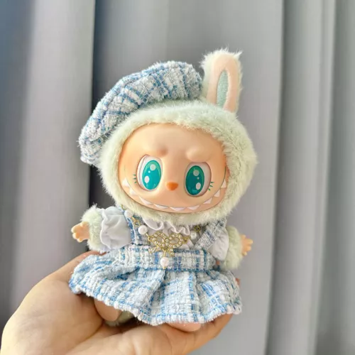 POP MART Labubu The Monsters Plüschpuppe Mode kariertes Kleid + Hutanzug keine Puppen - Bild 6 von 8