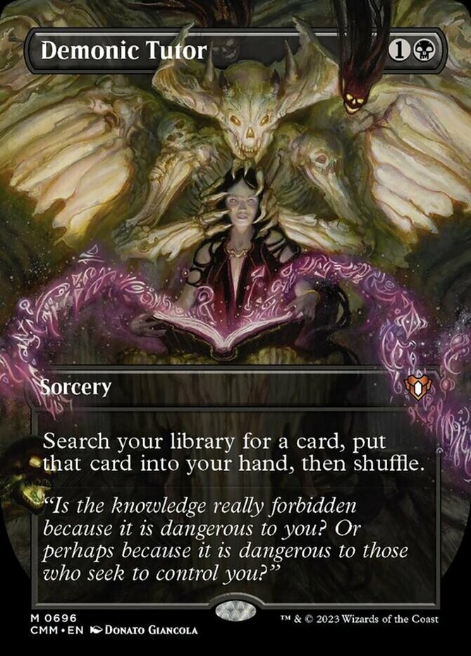 [1x] Demonic Tutor - Borderless Near Mint, English Commander Masters Extras MTG