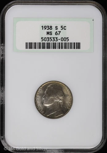 1938 S 5c Jefferson Nickel NGC MS 67 Teal Green Fatty Holder Uncirculated UNC BU