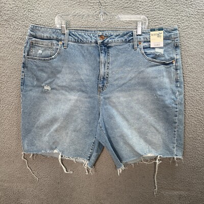 Terra & Sky Shorts Womens 24W Blue High Rise Bermuda Cut Off Distressed Preppy