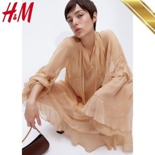 H&M 2026 Limited Flounced Chiffon Midi Dress Women Beige - H&M Original
