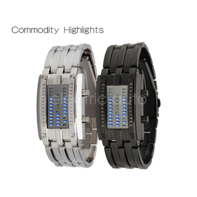 LED Binary Digital Men's Wrist Watch Wristwatch Stainless Steel Strap Watches