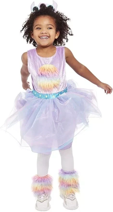 Lindo Disfraz de Monstruo Smiffys Niño Pequeño, Vestido Púrpura, Calentadores de Piernas y Diadema Foto 2 de 4