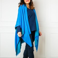 Cashmere Feel Poncho, Wrap Sweater/cardigan, soft ROUND poncho Kingfisher Blue