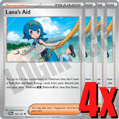 4x Lana's Aid 155/167 x4 - Twilight Masquerade - Pokemon TCG - Playset
