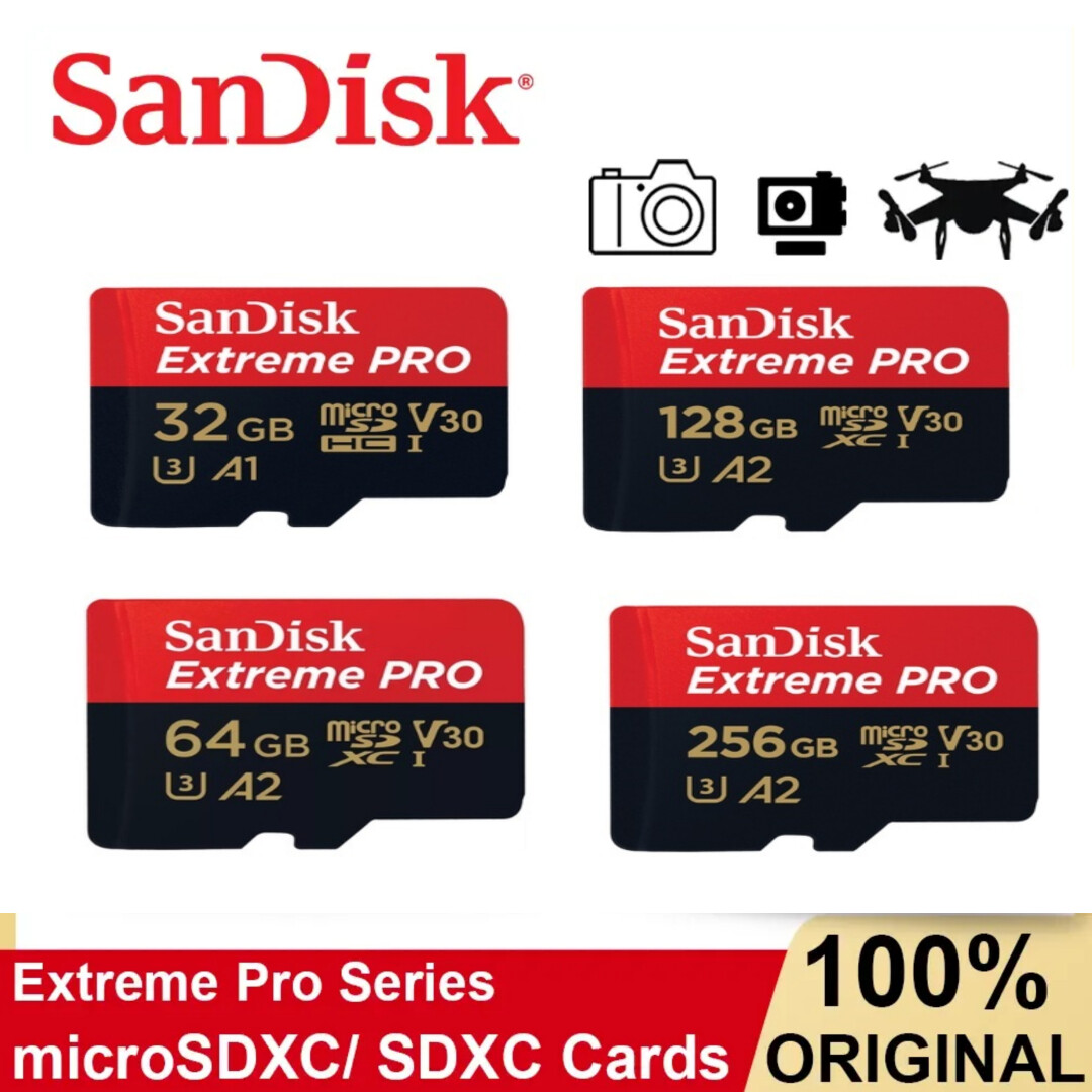 SanDisk Micro SD Card Extreme Pro 32GB 64GB 128GB Class 10 Flash Memory ...