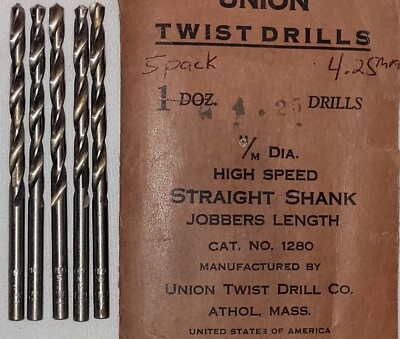 4.25MM Jobber Drill Bit High Speed Steel 118° Split RH Cut Union Twist Pack of 5