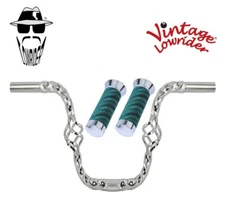 Vtg Lowrider 9" Handlebar Cage Square Twisted 25.4mm Chrome, Velour Swirl Grips
