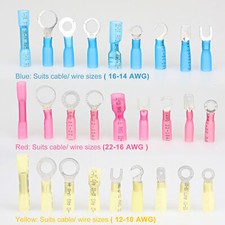 Heat Shrink Wire Connectors Electrical 10-22 AWG Ring Spade Crimp Terminals