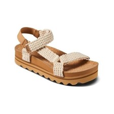REEF WOMENS CUSHION REM HI SANDALS.CROCHET WHITE PLATFORM WEDGE CORK SHOES S25