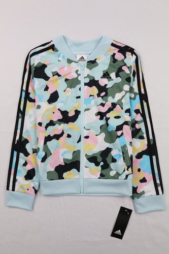 adidas Girls' Zip Front Tricot Bomber Jacket Camouflage Multicolor Sz L 14 - Picture 7 of 22