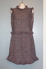 Rebecca Taylor Tweed Ruffled Hem Sheath Dress 6 Fringe Trim