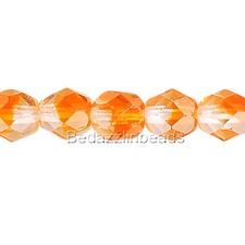 50 Two Toned Orange and Crystal Clear 4mm Round Czech Glass Fire Polish Beads